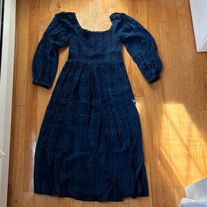J. Crew smocked blue and black plaid cotton dress